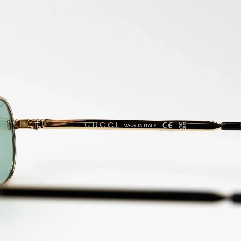 Gucci Women Sunglasses Gold Green Rectangle GG1457S 005 BRAND NEW